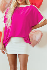 Rose Red Oversized Color Block Boat Neck Tunic Blouse Blouses & Shirts JT's Designer Fashion