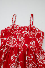 Red Floral Printed Spaghetti Strap Empire Waist Maxi Dress Floral Dresses JT's Designer Fashion