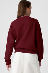Burgundy Solid Fleece Lined Drop Shoulder Terry Sweatshirt Sweatshirts & Hoodies JT's Designer Fashion