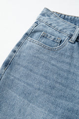 Dusk Blue Embroidered Cropped Wide Leg High Waist Jeans Jeans JT's Designer Fashion
