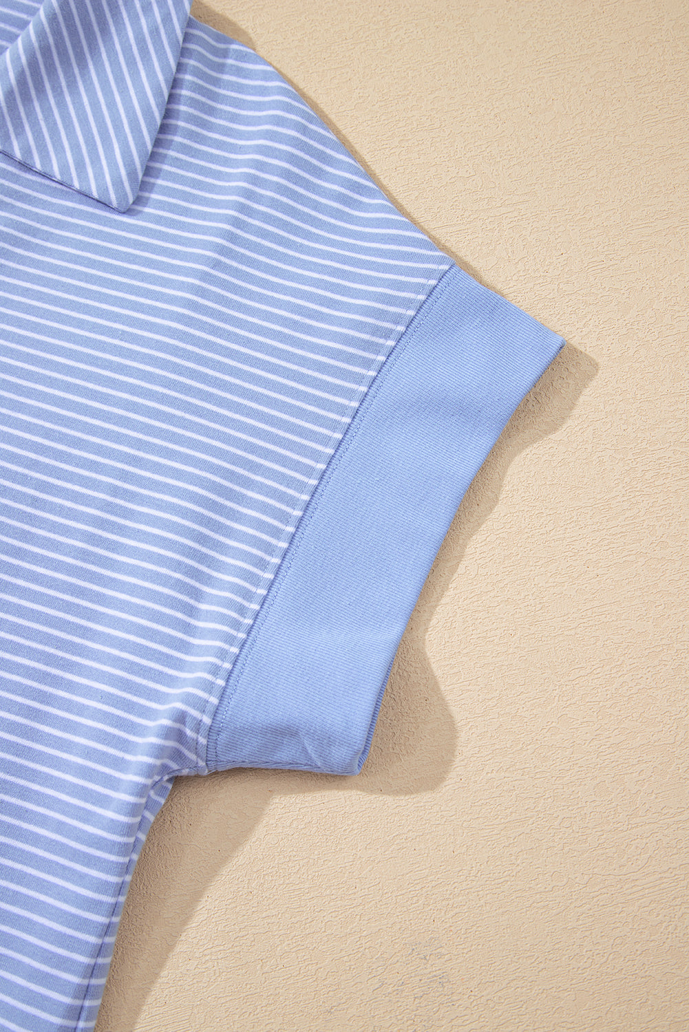 Sky Blue Stripe Dolman Sleeve Polo Shirt and Drawstring Shorts Set Short Sets JT's Designer Fashion
