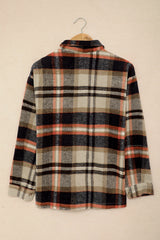 Khaki Geometric Plaid Print Pocketed Shacket Plaid Shackets JT's Designer Fashion