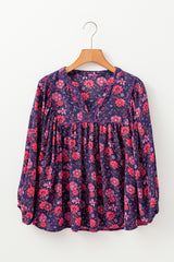 Purple Floral Half Sleeve Split Neck Blouse Top Blouses & Shirts JT's Designer Fashion