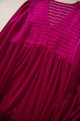 Rose Red Shirred V Neck Tiered Ruffled Velvet Plus Size Maxi Dress Plus Size Dresses JT's Designer Fashion