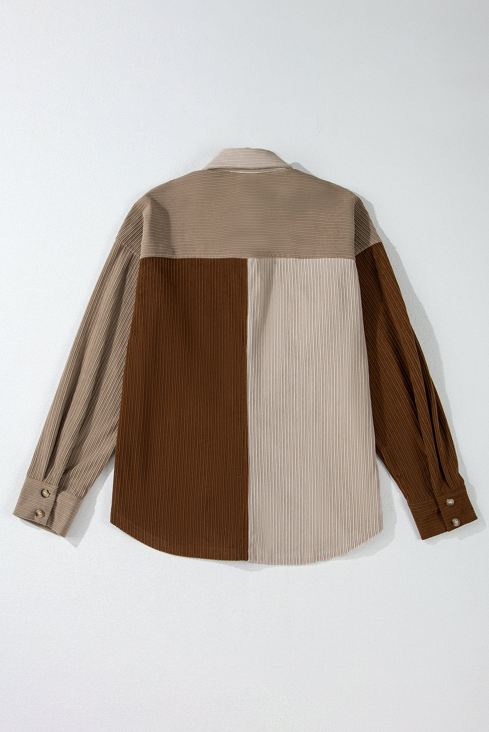 Brown Color Block Chest Pockets Buttoned Corduroy Shacket Jackets JT's Designer Fashion
