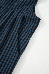 Sail Blue Plaid Print Buttoned Pocketed High Waist Overall Jumpsuits & Rompers JT's Designer Fashion