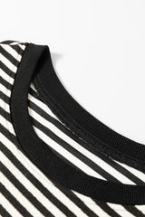 Black Stripe Loose Drop Shoulder Long Sleeve Top Long Sleeve Tops JT's Designer Fashion
