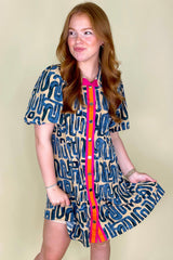 Beige Abstract Print Bubble Sleeve Button up Mini Dress Mini Dresses JT's Designer Fashion