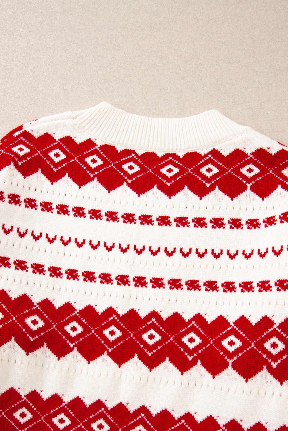 White Western Geometric Patterned Crew Neck Loose Sweater Sweaters JT's Designer Fashion