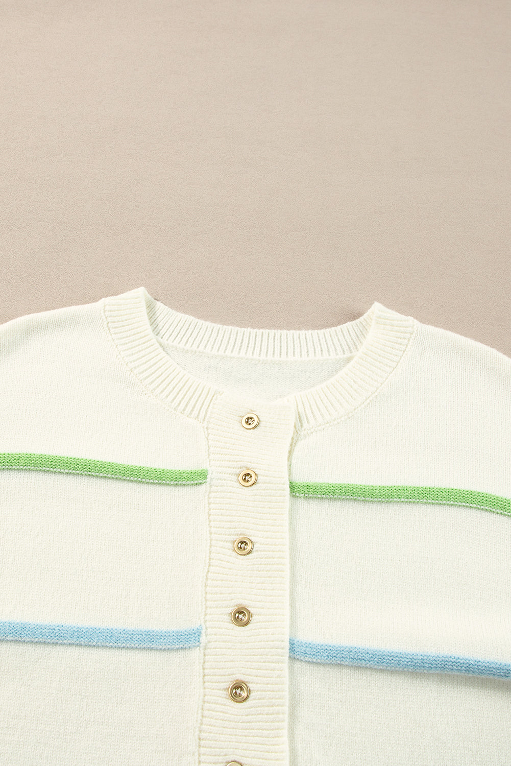 White Rainbow Stripes Drop Shoulder Baggy Henley Sweater Sweaters JT's Designer Fashion
