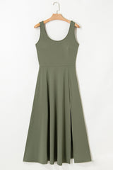 Four Leaf Clover Sleeveless Scoop Neck Flared Split Midi Dress Midi Dresses JT's Designer Fashion