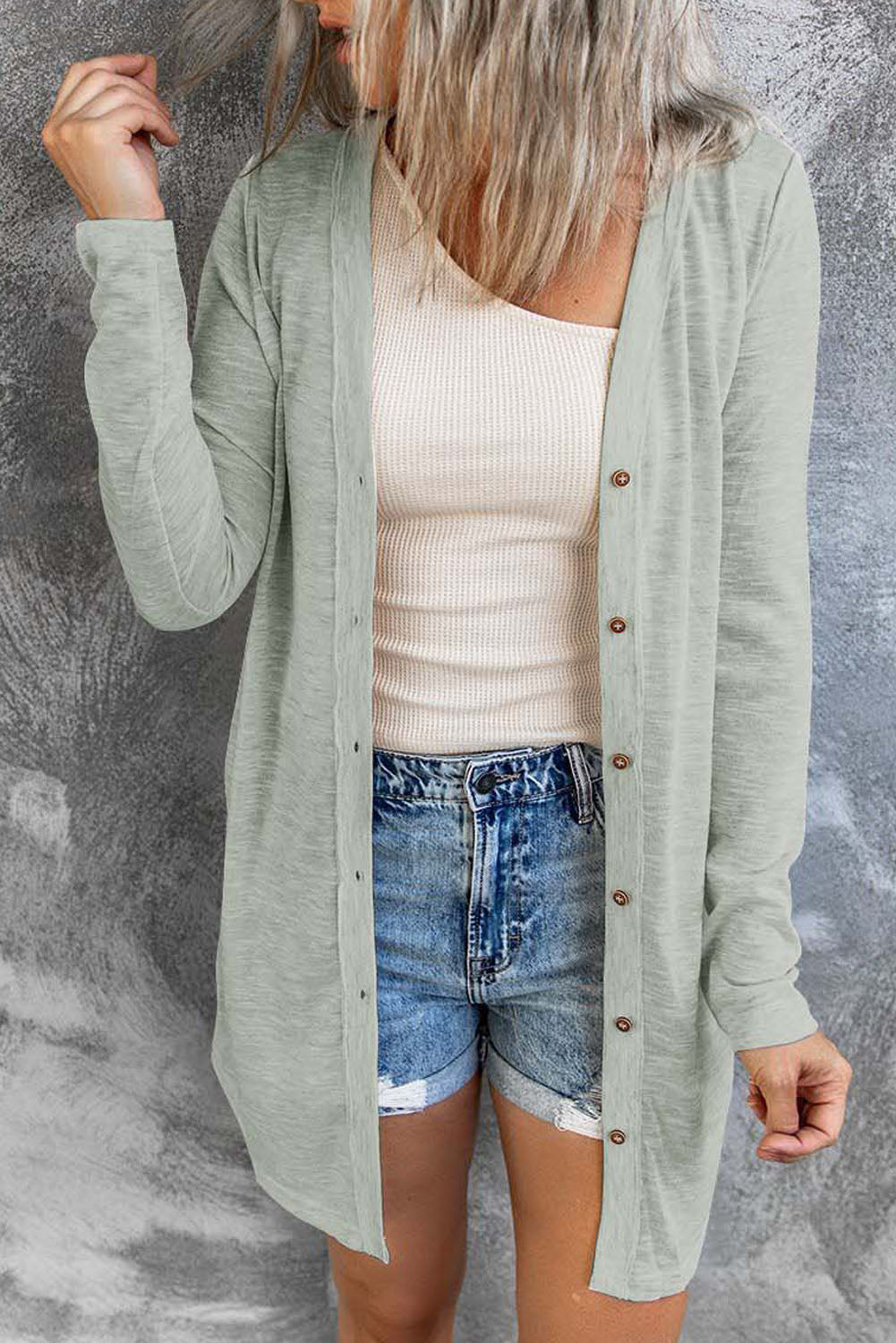 Solid Color Open-Front Buttons Cardigan Sweaters & Cardigans JT's Designer Fashion