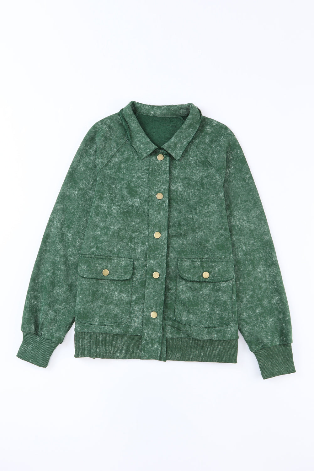 Green Vintage Washed Flap Pocket Button Shacket Jackets JT's Designer Fashion