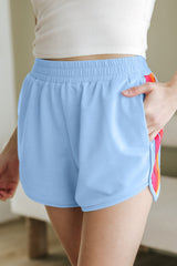 Beau Blue Color Block Stripes Elastic High Waist Active Shorts Casual Shorts JT's Designer Fashion