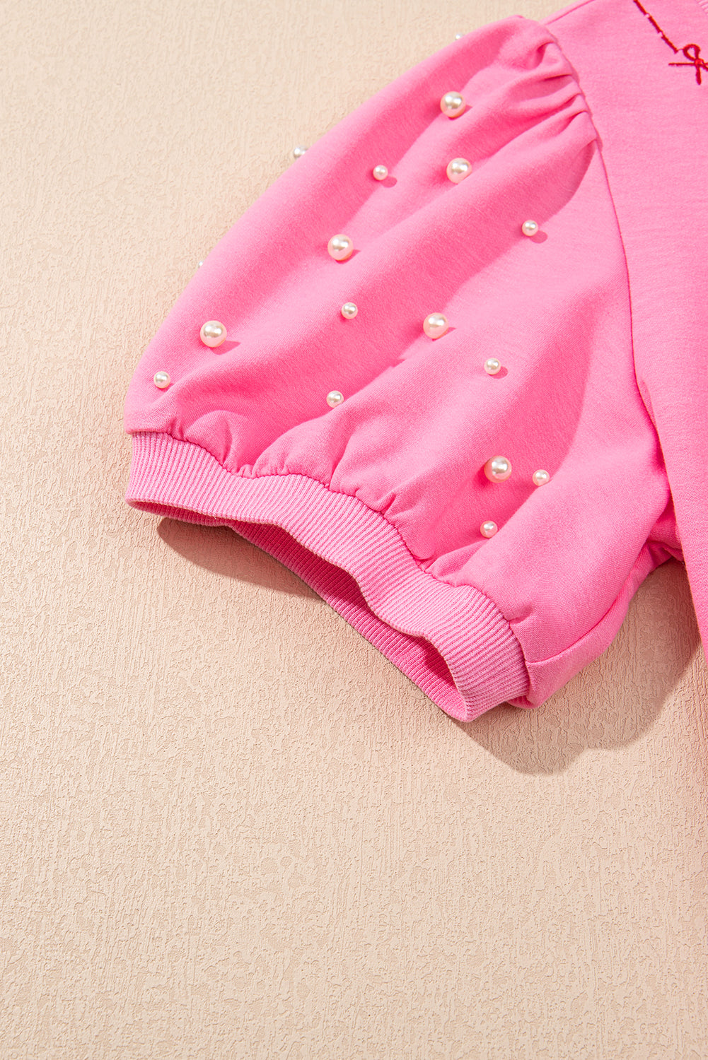 Pink Contrast Bow Trim Pearl Puff Sleeve Blouse and Skort 2pcs Set Short Sets JT's Designer Fashion