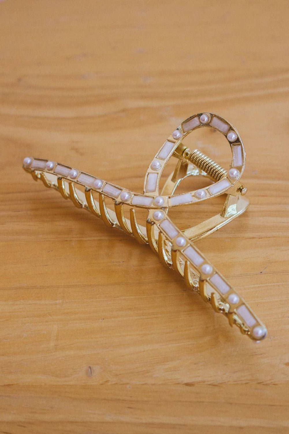 Gold Pearl Stud Large Alloy Hair Claw Clip Headwear JT's Designer Fashion