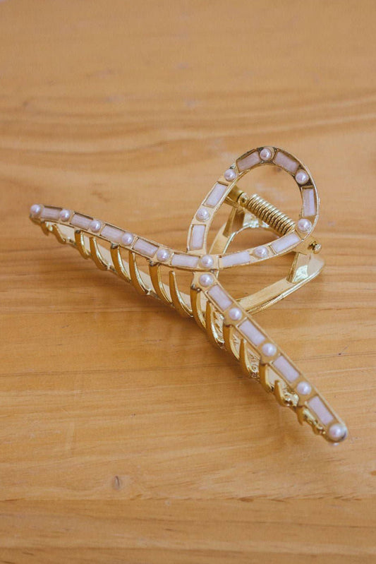 Gold Pearl Stud Large Alloy Hair Claw Clip Headwear JT's Designer Fashion