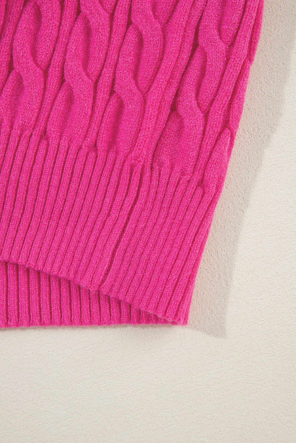 Rose Red Solid Cable Knit High Neck Drop Shoulder Sweater Sweaters JT's Designer Fashion