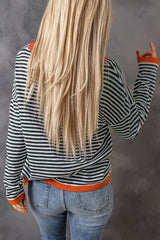Contrast Trimmed Striped Drop Shoulder Sweater Sweaters & Cardigans JT's Designer Fashion
