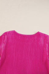 Bright Pink Casual Pleated Short Two-piece Set Short Sets JT's Designer Fashion