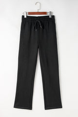 Black Solid Color Fleece Lined Drawstring Waist Casual Pants Pants & Culotte JT's Designer Fashion