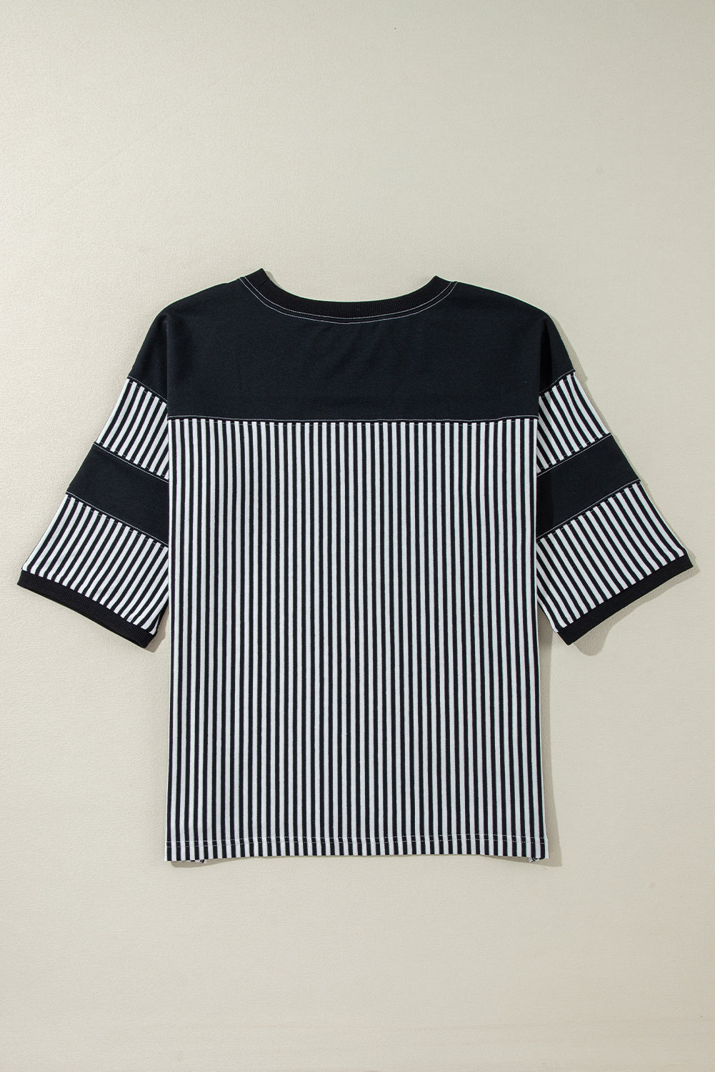 Black White Striped Patchwork 3/4 Sleeve Oversize Top Long Sleeve Tops JT's Designer Fashion