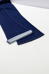 Dusk Blue Solid Crossed Waist High Elastic Fit Flare Knit Jeans Jeans JT's Designer Fashion