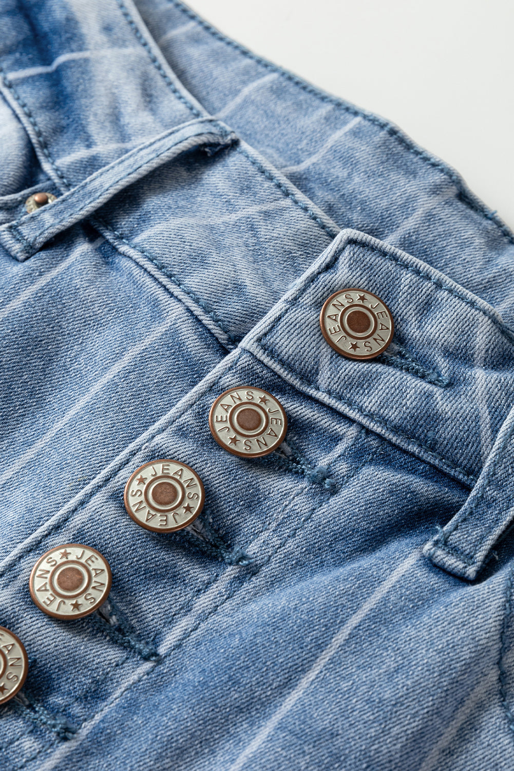 Beau Blue Multi Buttons Pinstripe Wide Leg Jeans Jeans JT's Designer Fashion