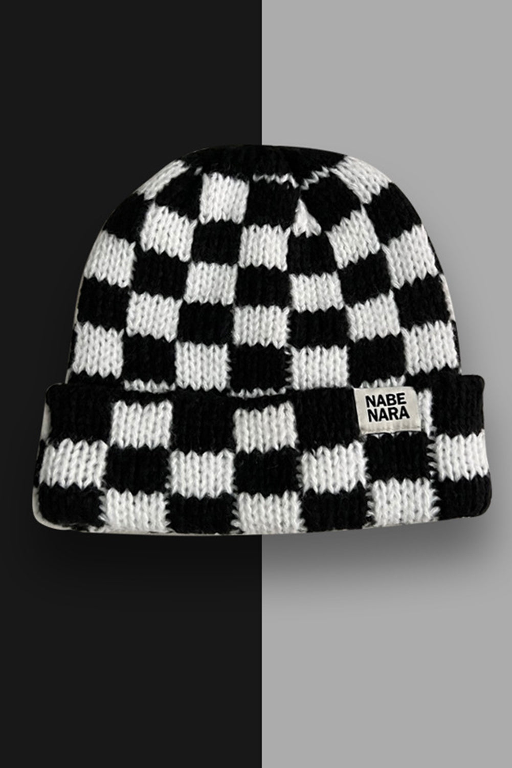 Black Two Tone Checkered Folded Eaveless Beanie Cap Hats & Caps JT's Designer Fashion