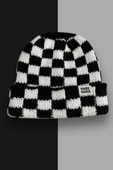 Black Two Tone Checkered Folded Eaveless Beanie Cap Hats & Caps JT's Designer Fashion