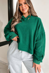 Dark Green Sherpa Fleece Drop Shoulder Hoodie Sweatshirts & Hoodies JT's Designer Fashion