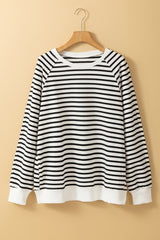 Black Stripe Raglan Sleeve Side Slits Loose Sweatshirt Sweatshirts & Hoodies JT's Designer Fashion