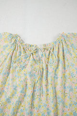 Green Floral Half Sleeve Frilled U Neck A-line Short Dress Floral Dresses JT's Designer Fashion