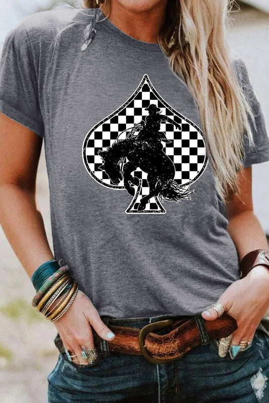 Gray Redeo Check Spades Western Graphic T Shirt Graphic Tees JT's Designer Fashion