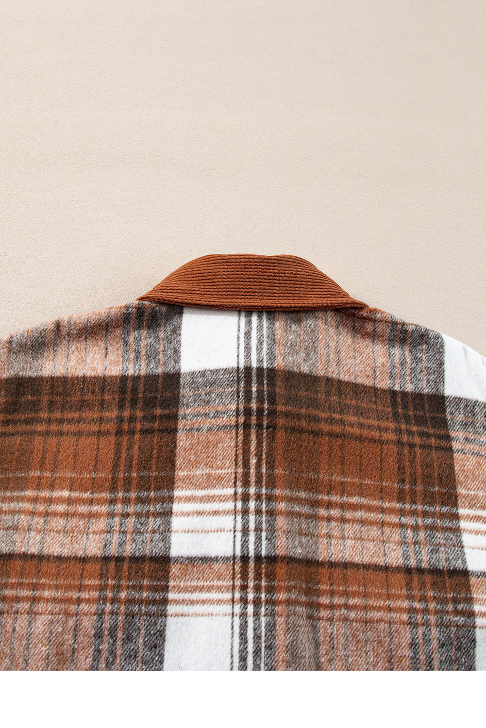 Cinnamon Plaid Corduroy Patchwork Chest Pocket Shacket Plaid Shackets JT's Designer Fashion