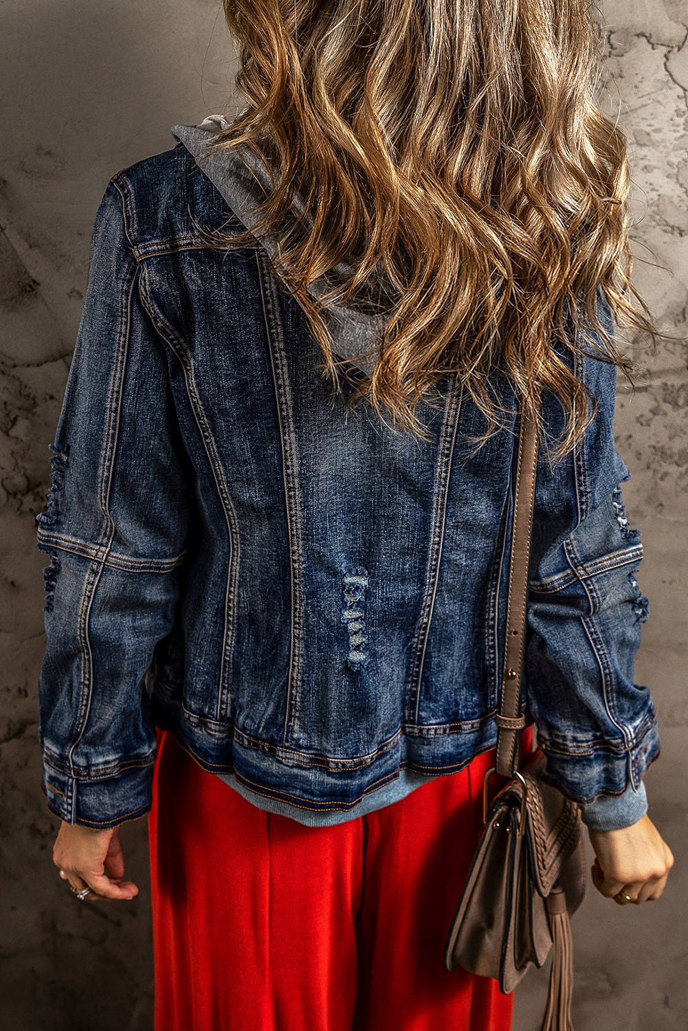 Dark Blue Fake Two-Piece Hooded Zip-Up Denim Jacket Denim Jackets JT's Designer Fashion