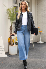 Dusk Blue Raw Hem Straight Leg Loose High Waist Jeans Jeans JT's Designer Fashion