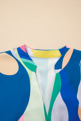 Blue Abstract Print V Neck Cap Sleeve Pocketed Mini Dress Mini Dresses JT's Designer Fashion