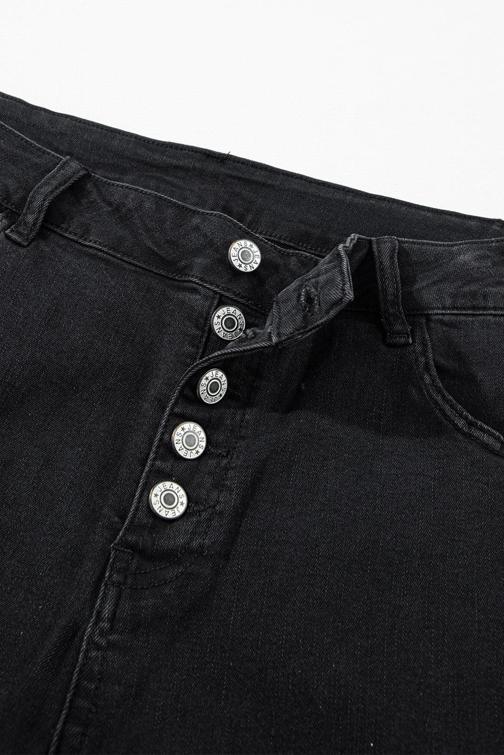 Black High Waist Button Front Flare Jeans Jeans JT's Designer Fashion
