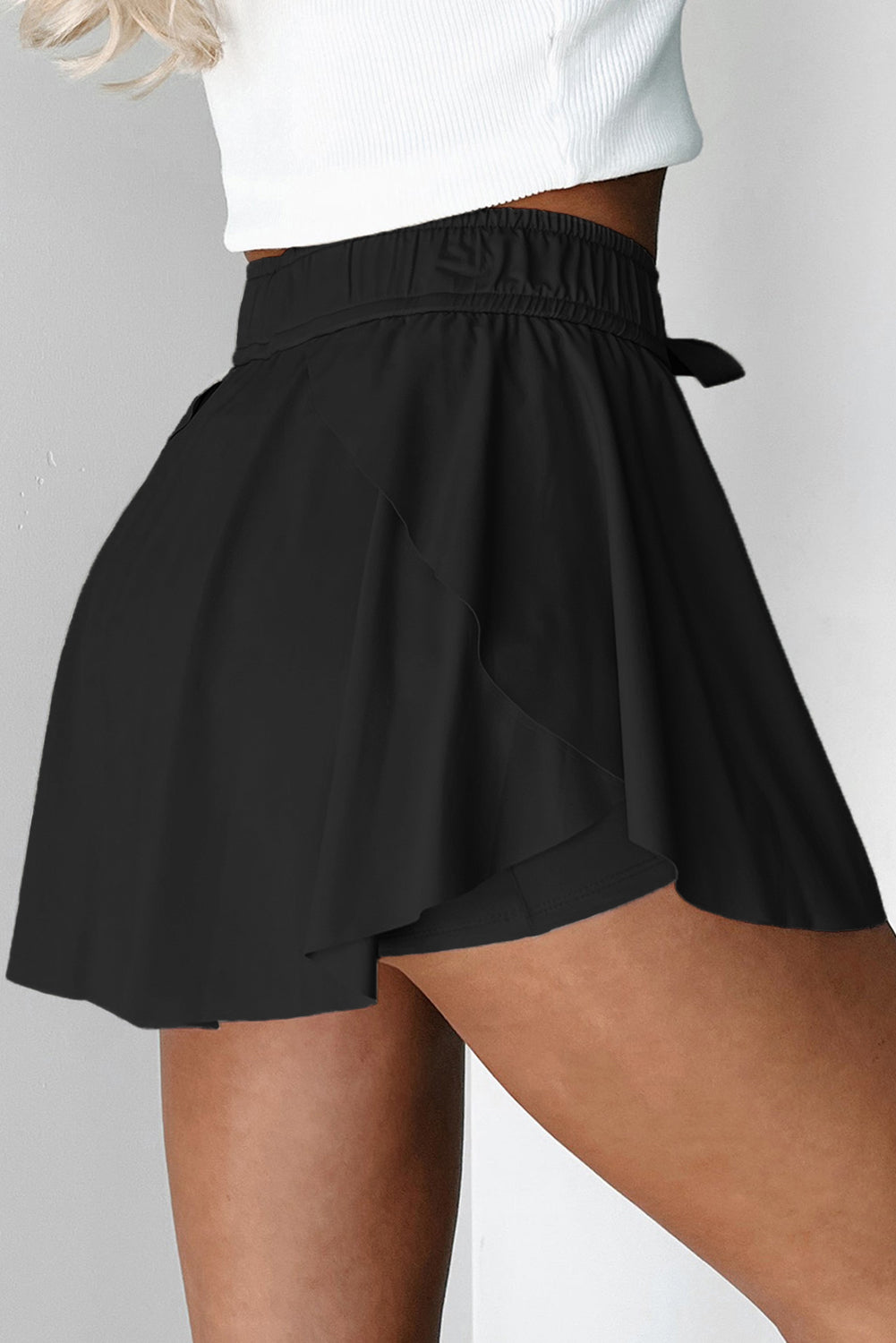 Black Drawstring High Waist Lined Tennis Skorts Skirts & Petticoat JT's Designer Fashion