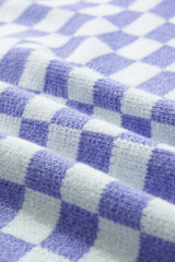 Purple Checkered Collared Buttons Plus Size Sweater Plus Size Sweaters & Cardigans JT's Designer Fashion