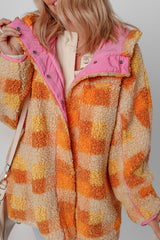 Orange Checkered Sherpa Hooded Jacket Jackets JT's Designer Fashion