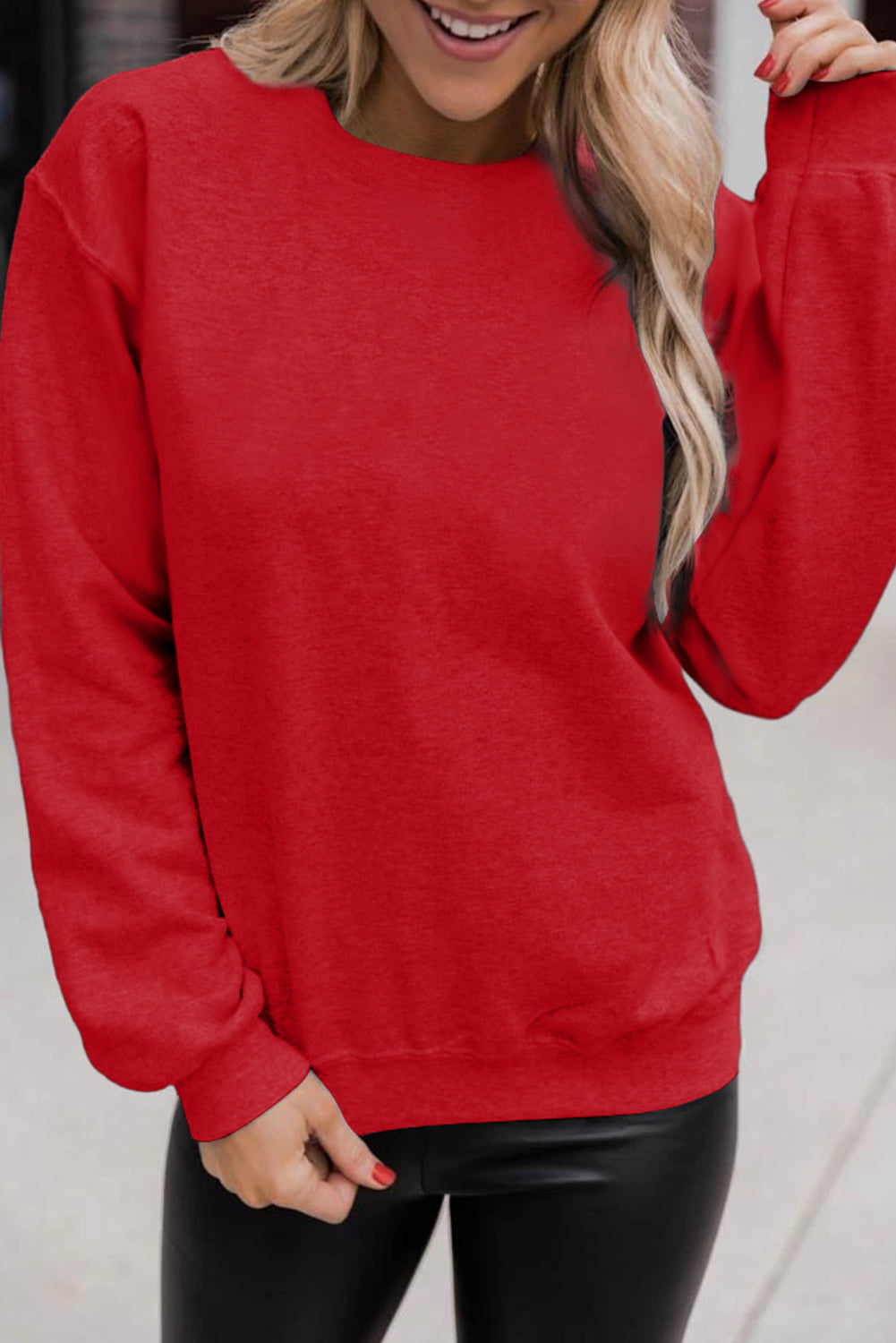 Red Solid Color Crewneck Pullover Sweatshirt Sweatshirts & Hoodies JT's Designer Fashion