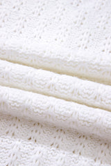 White Textured Knit Ribbed Edge V Neck Loose Sweater Sweaters JT's Designer Fashion