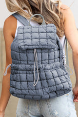 Dusk Blue Solid Flapped Quilted Puffer Backpack Backpacks JT's Designer Fashion