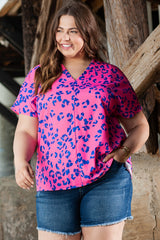 Rose Contrast Leopard Print Plus Size V Neck Blouse Plus Size JT's Designer Fashion