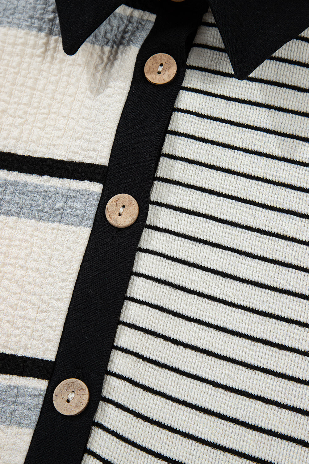 Black Stripe Colorblock Knit Henley Collar Shift Long Sleeve Mini Dress Mini Dresses JT's Designer Fashion