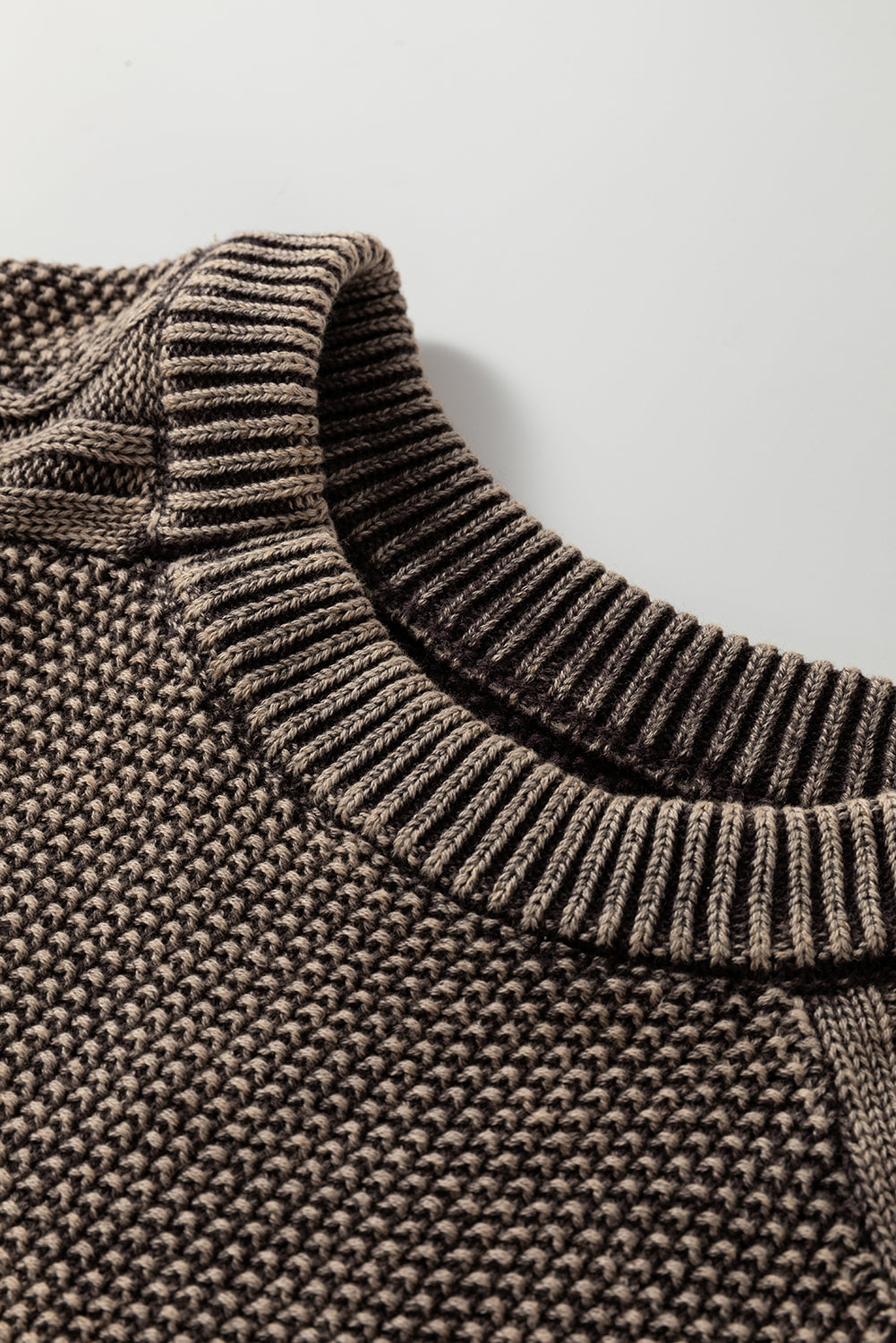 Dark Brown Contrast Cable Knit Sleeve Casual Sweater Sweaters JT's Designer Fashion
