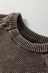Dark Brown Contrast Cable Knit Sleeve Casual Sweater Sweaters JT's Designer Fashion
