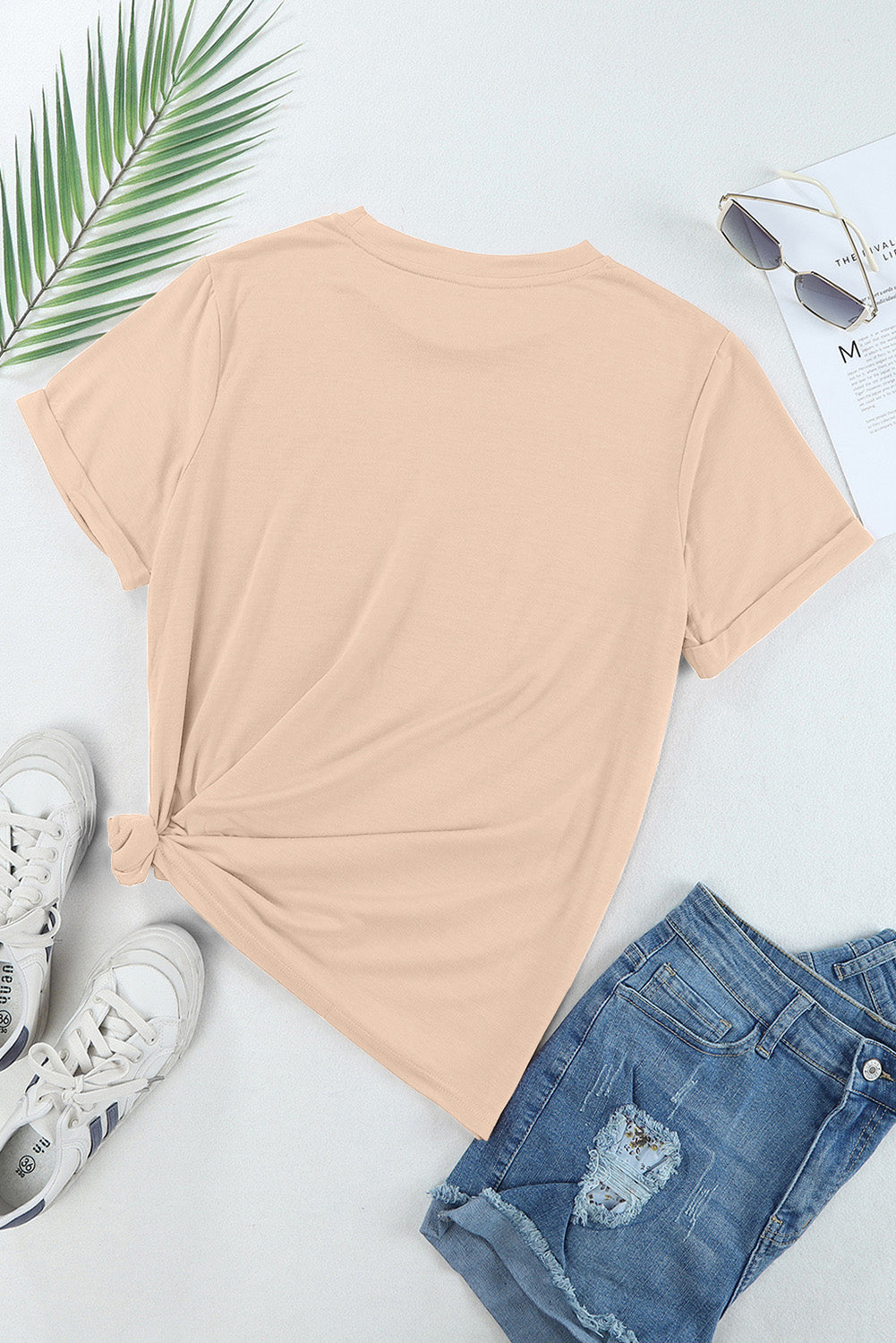 Khaki American Flag Bow Knot Print Round Neck T Shirt Graphic Tees JT's Designer Fashion